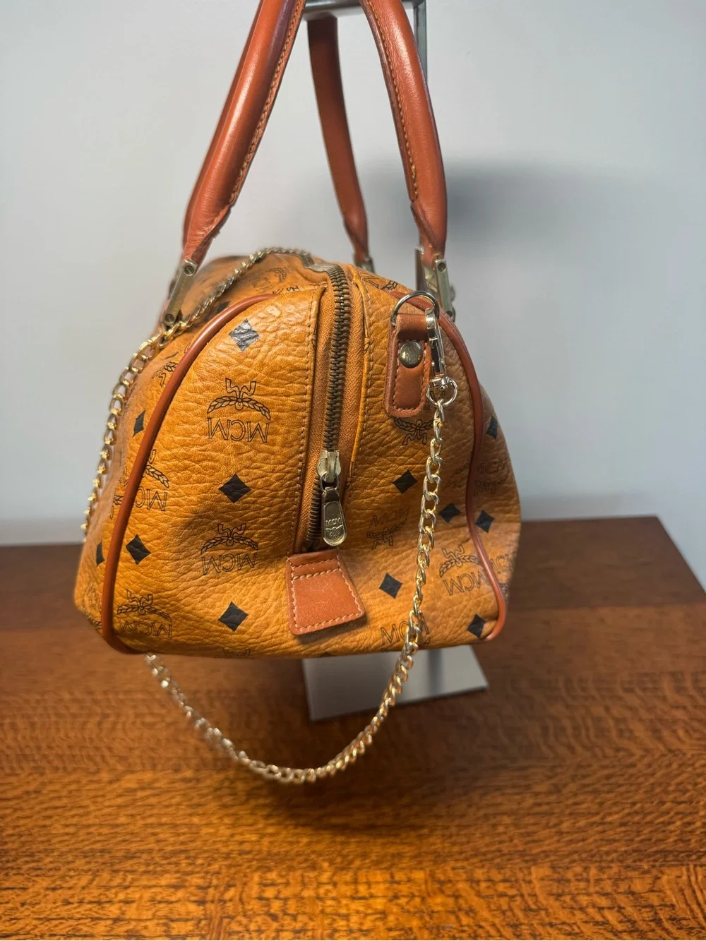 MCM Vintage Visetos Boston Satchel in Cognac Monogram